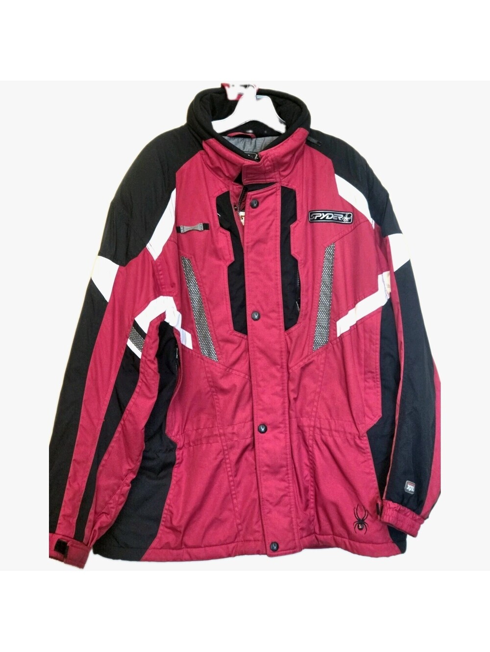Spyder Racing Ski Jacket Mens Large Red Black Thinsulate Hooded Winter Coat Vtg - Picture 2 of 9